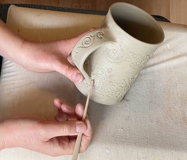 Attaching a handle to a leather hard mug