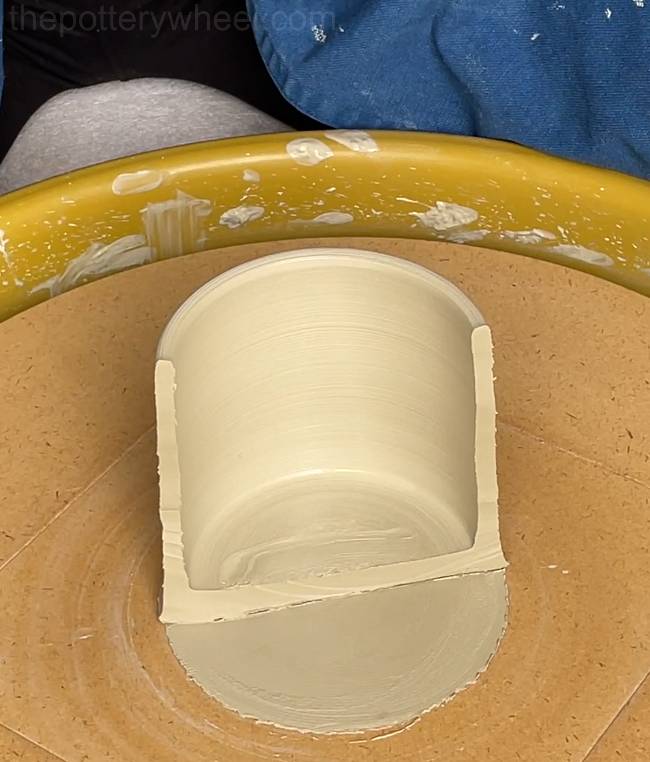 Clay cylinder sliced in half