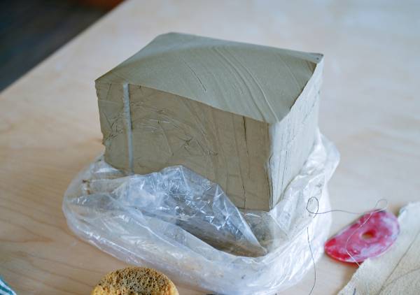 pottery clay in a plastic bag