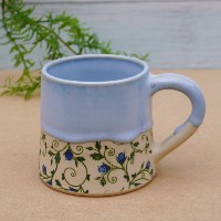 hand made blue rose pottery mug