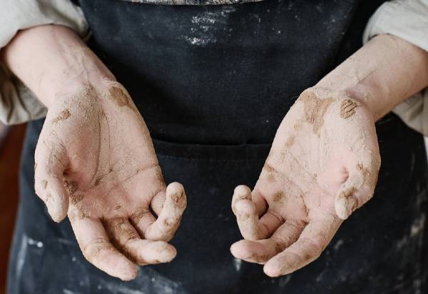 dry potters hands