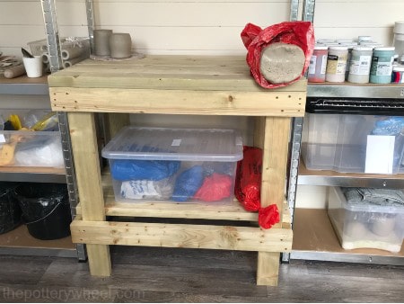 work bench in home pottery studio