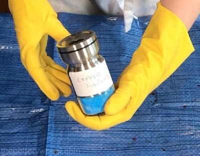 copper sulfate in a shaker