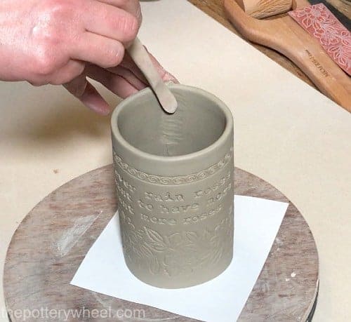 Blending the seam on the inside of the mug