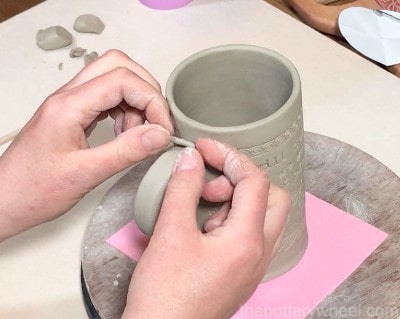 attaching handle on slab built mugs