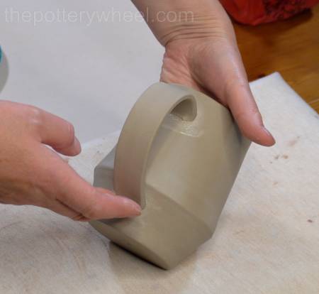 adding a handle to the slab pottery mug