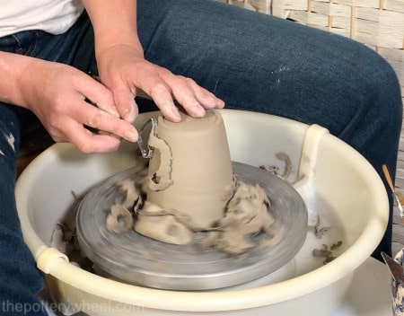 Trimming a pot on the wheel