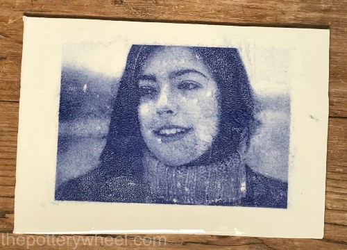 transfer image onto clay using blue ceramic stain