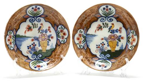 Two polychrome delft pottery plates