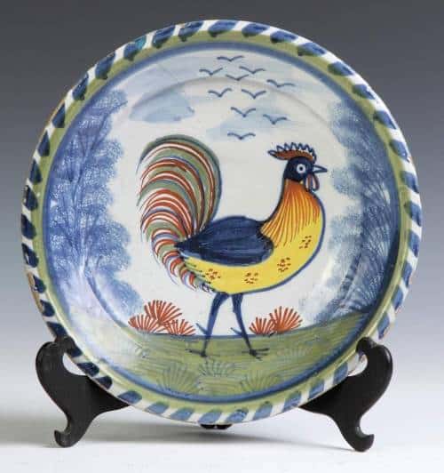 early delft charger with polychrome rooster