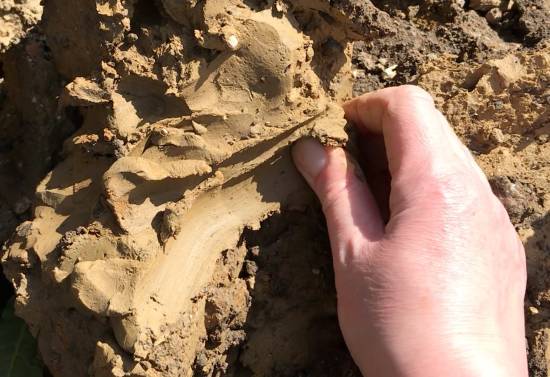 pinching clay in the ground