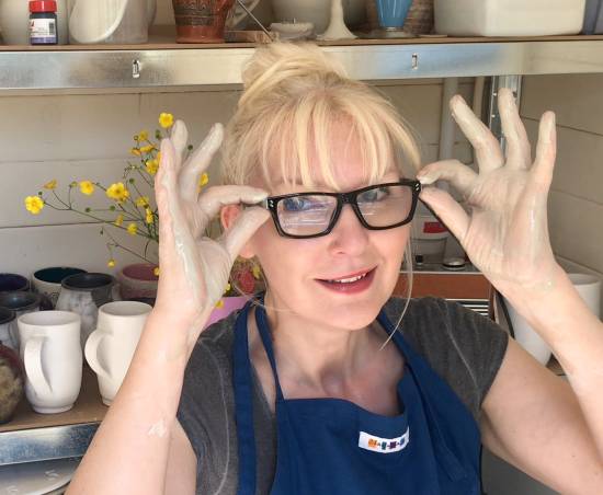 Wearing glasses during pottery class