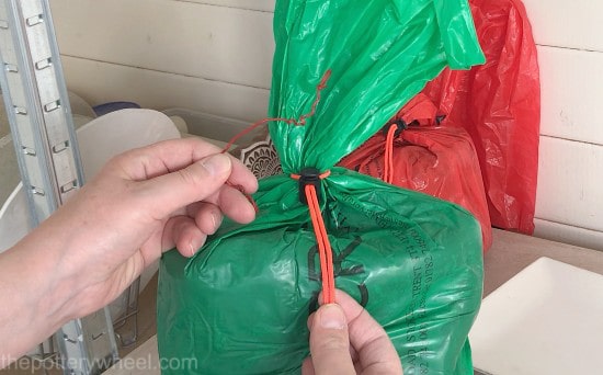 Bag ties to store pottery clay