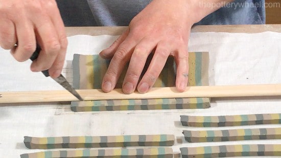 Slicing strips of clay for Nerikomi