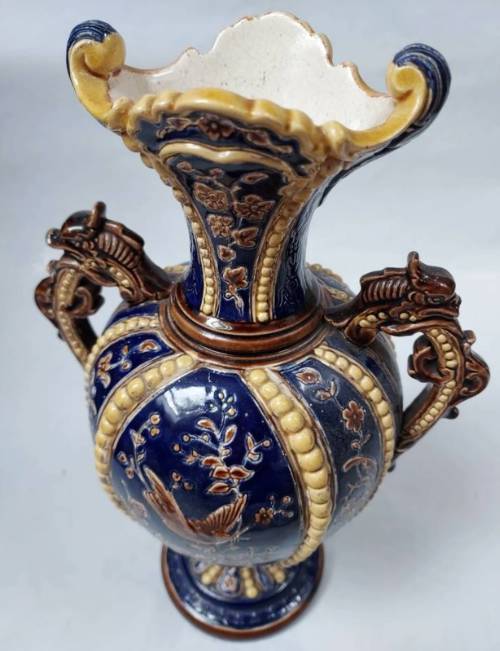 Austrian Blue Majolica Trophy Vase