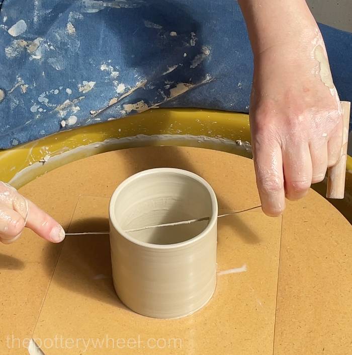 Slicing pottery in half