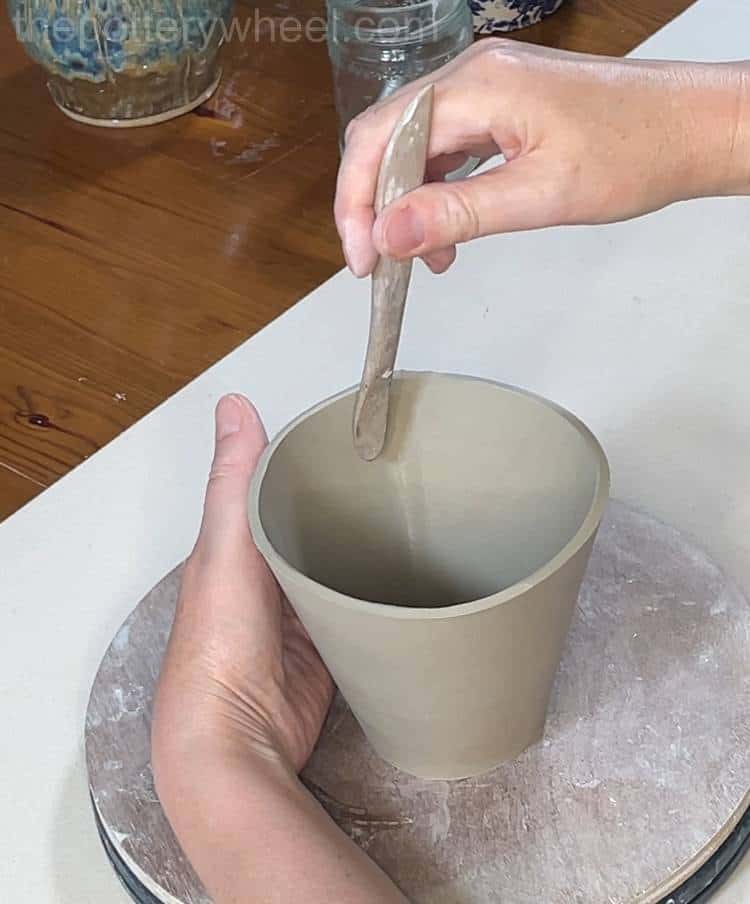 blending the inside surface of the wide rimmed slab mug