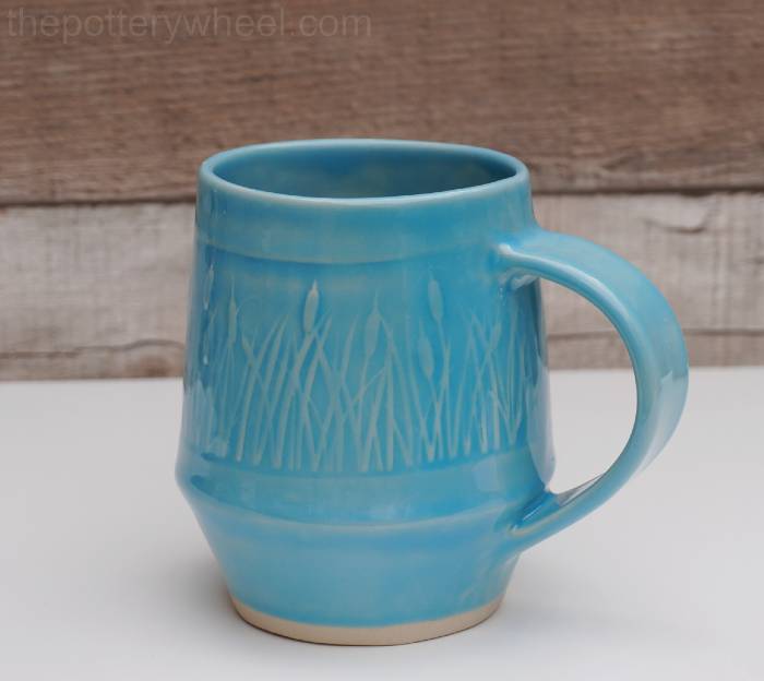 Blue celadon bellied slab mug