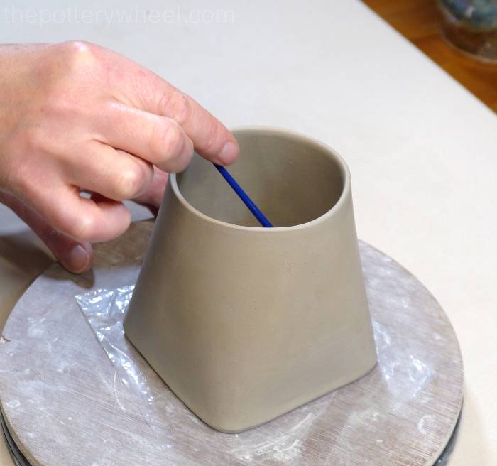 adding slip to the inside bottom edge of the slab mug