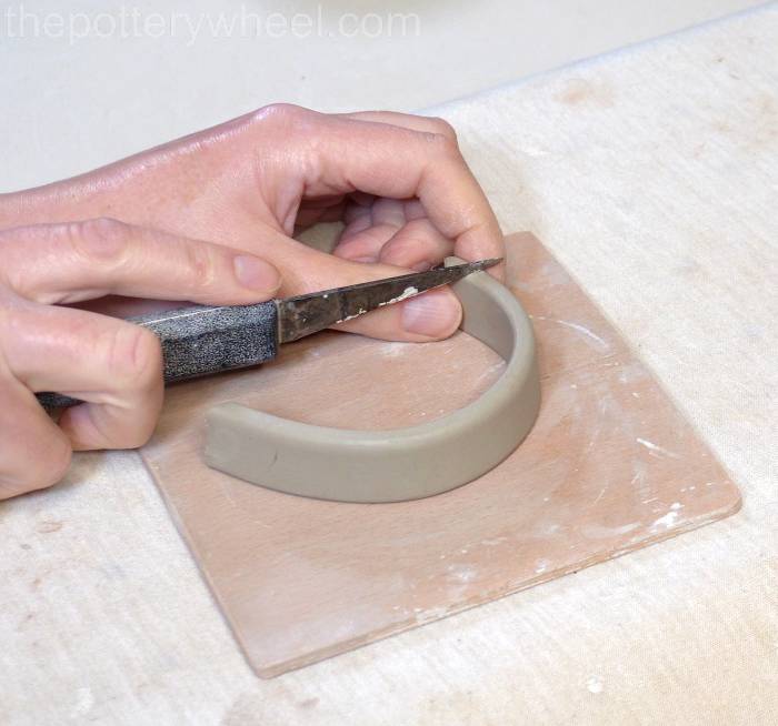 trimming the slab mug handle to length