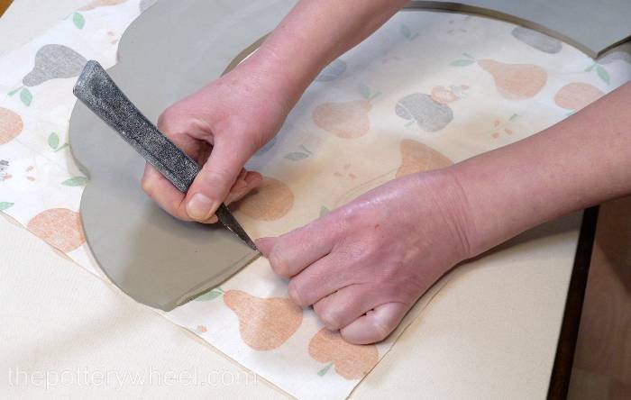 cutting the short edge of the bowl slab