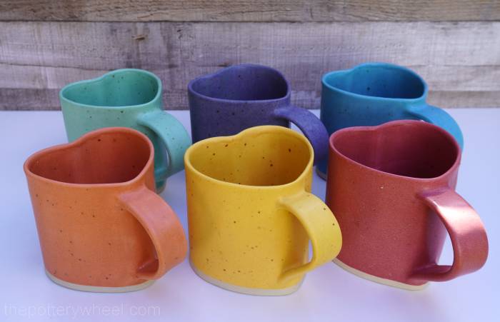 Glazed heart shaped slab pottery mugs