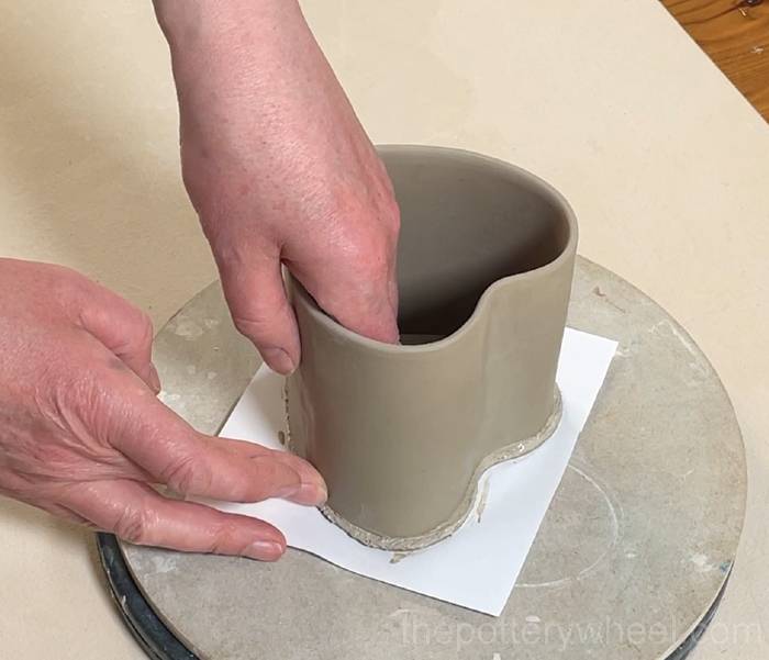 reshaping the heart shaped slab pottery mug