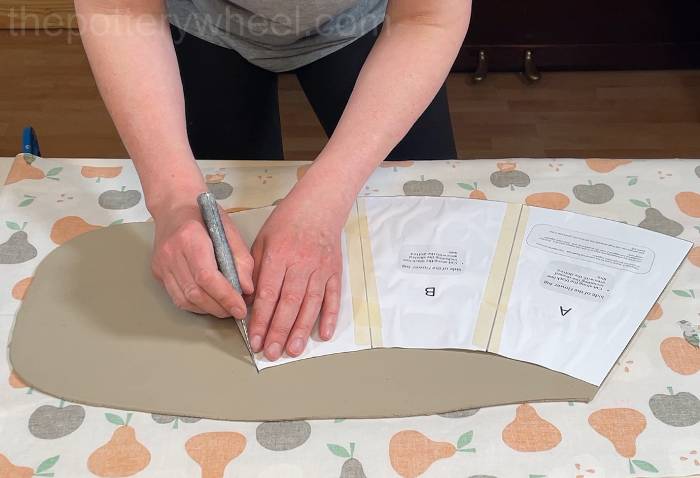 cutting around the flower jug template