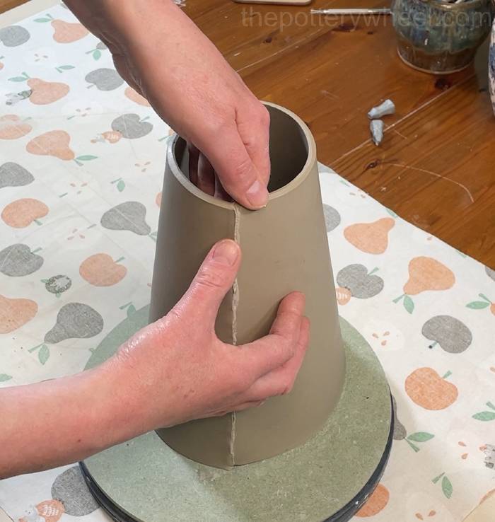 pressing the seam on the clay slab together