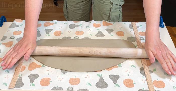 Rolling a slab of clay