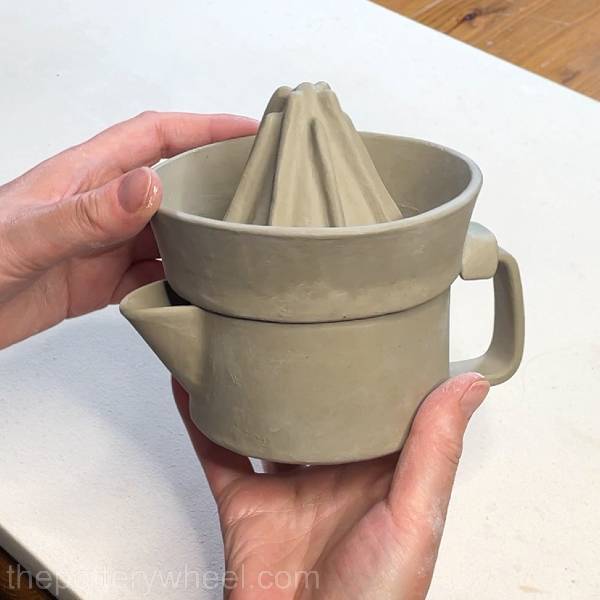 the finished greenware slab pottery lemon squeezer